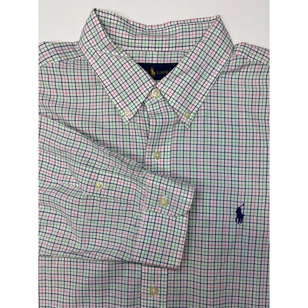 Ralph Lauren Shirt Mens XL Blue Pink Green Plaid Button Up Cotton Classic Fit